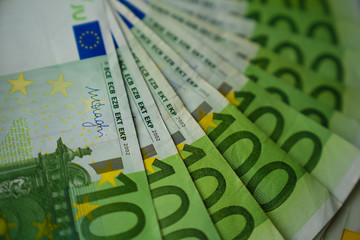 fanned hundred euro banknotes, european union money