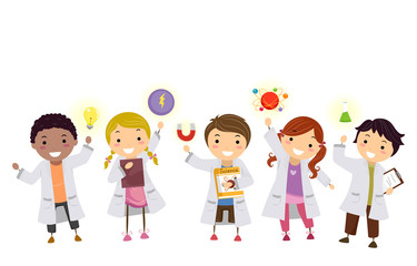stickman kids physics lab students illustration