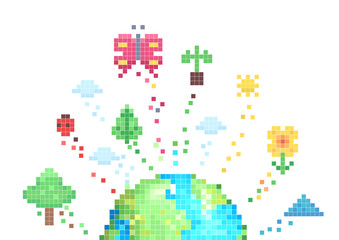 Poster - Pixel Art Earth Nature Illustration