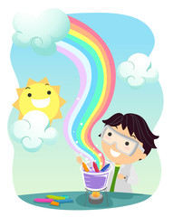 Sticker - Stickman Kid Boy Lab Rainbow Colors Illustration