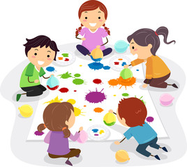 Sticker - Stickman Kids Balloon Painting Illustration