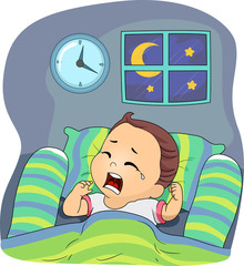 Sticker - Kid Toddler Boy Night Waking Up Illustration