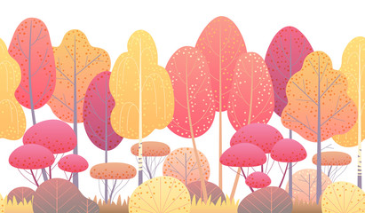Wall Mural - Line Horizontal Seamless Border with Autumn Trees and Bushes