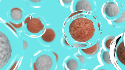 Wall Mural - 3d cells on blue background. science and biology concept.