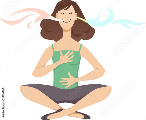 Fotografía Woman practicing breathing exercises, EPS 8 vector cartoon