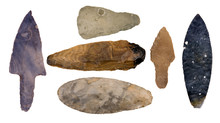 Collection Of Authentic Mayan Artifacts - Arrowheads Isolated On White