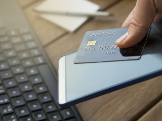 Wall Mural - shopping with credit card via internet