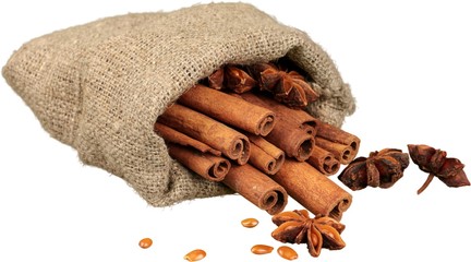 Canvas Print - Cinnamon sticks and stars anise isolated on white background