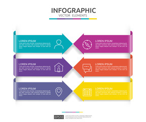 Poster - 6 steps infographic. timeline design template with 3D paper label. Business concept with options. For content, diagram, flowchart, steps, parts, workflow layout, chart.