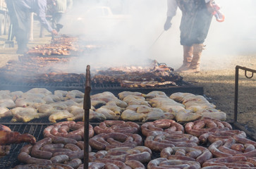 traditional meat grilled on the grill in the Argentine countryside