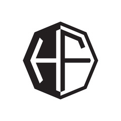 two letter HF octagon negative space logo