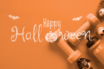 Wall Mural - Happy Halloween day with Fitness, Exercise, Working out healthy lifestyle background concept.