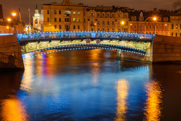 Wall Mural - First Engineer Bridge over the Moyka River at night. Saint Petersburg, Russia