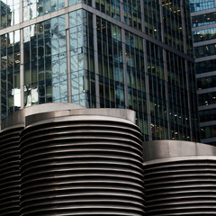 metal structures of engineering systems on the background of an office building