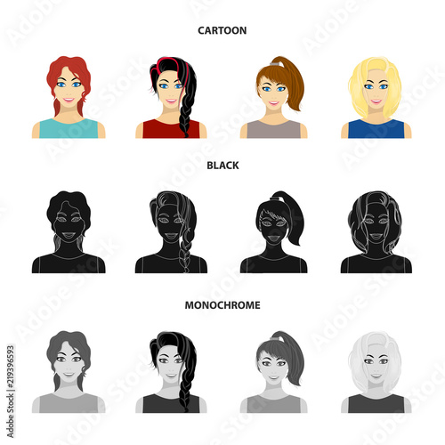 Types Of Female Hairstyles Cartoon Black Monochrome Icons In Set