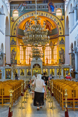 THESSALONIKI, GREECE - August 16, 2018: The Church of Saint Demetrius or Hagios Demetrios interior. It is the main sanctuary dedicated to Saint Demetrius in Thessaloniki, Greece.