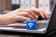 Blue Cubic Block With Wireless Network Icon
