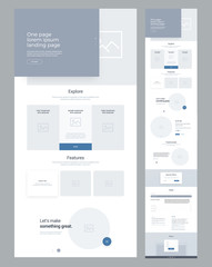 Wall Mural - One page website design template for business. Landing page wireframe. Flat modern responsive design. Ux ui website: home, explore, features, slides, ecommers, price, product, testimonials, special of