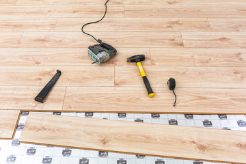 Wall Mural - Instalation of new wooden floor at home