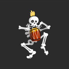 Wall Mural - Creepy skeleton character playing drum vector Illustration