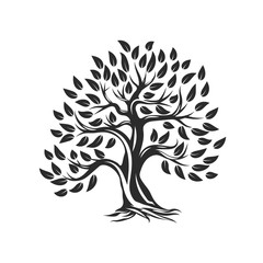 Sticker - Organic natural and healthy olive tree silhouette logo isolated on white background.