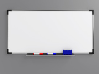 Wall Mural - Empty whiteboard (magnetic board) on gray wall. Mockup template - 3D rendering