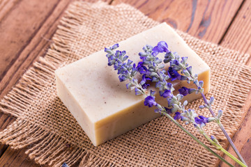 Poster - Homemade Soap with Lavender Flowers on Table