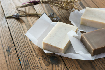 Poster - Handmade natural soap on wooden background