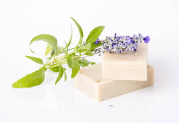 Poster - Handmade Soap. Handmade soap bars with lavender flowers