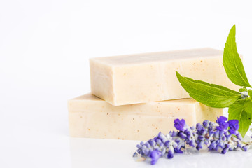 Poster - Handmade Soap. Handmade soap bars with lavender flowers