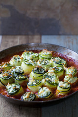 Wall Mural - Courgette stuffed with ricotta, spinach and peas in tomato sauce