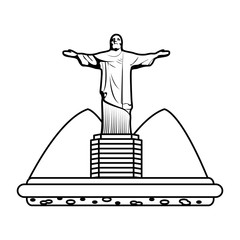 Wall Mural - line cristo religion statue with mountains landscape