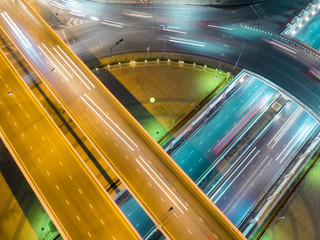 Wall Mural - Close up highway road intersection at dusk for transportation, distribution or traffic background.