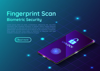 Poster - Isometric smartphone with fingerprint scaning system