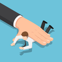 Aufkleber - isometric big hand pushing businessman down on the floor