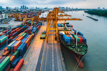 Containers being loaded in Bangkok Port, Thailand.