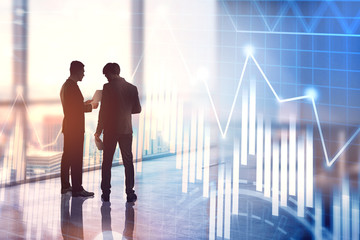 Poster - Two men talking in office, graphs