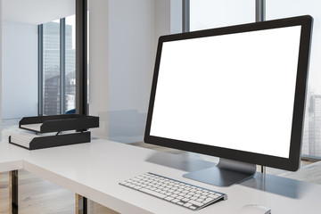 Poster - side view mock up computer screen office table