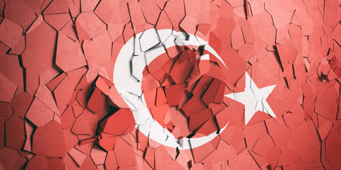 Poster - Turkey flag on cracked wall background. 3d illustration