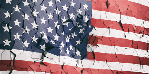 Poster - USA  flag on cracked wall background. 3d illustration