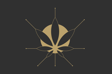 Cannabis marijuana hemp green leaf flat symbol or logo design. Cannabis green silhouette ecology logo. Hemp emblem for the logo design packaging of goods, food, for the creation of printed products.