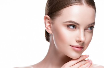 Beauty skin care face woman young and healthy, pure makeup nice model