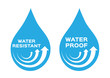 Water resistant and proof logo , icon and vector . blue version