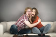 © Voyagerix - Funny couple watching horror movie