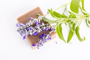 Poster - Handmade lavender soap on white background