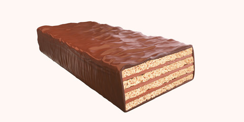 Canvas Print - chocolate coated on Crispy wafer bar, Design for Packaging, with Clipping path 3d illustration.