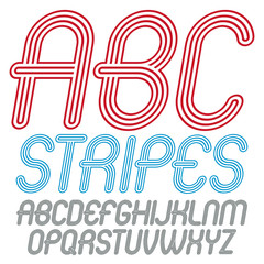 Poster - Set of trendy modern vector capital alphabet letters isolated. Disco cursive rounded font for use as business poster design elements. Created using geometric triple stripes