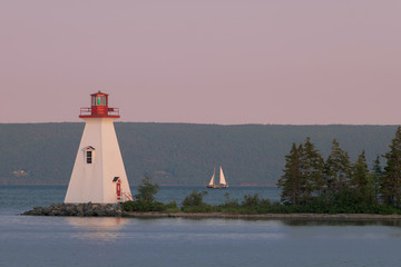 Fototapete - Kidston Island Lighthouse at twilight in Baddeck, Nova Scotia