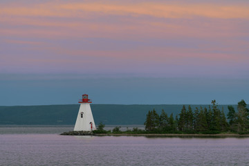Fototapete - Kidston Island Lighthouse at sunset in Baddeck, Nova Scotia