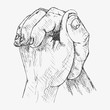 Human hands folded in prayer. Hand drawn vector illustration. Appeal to the God. Faith and hope. Religion